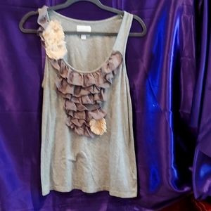 Anthropologie Tank top with Silk Bib and flowers